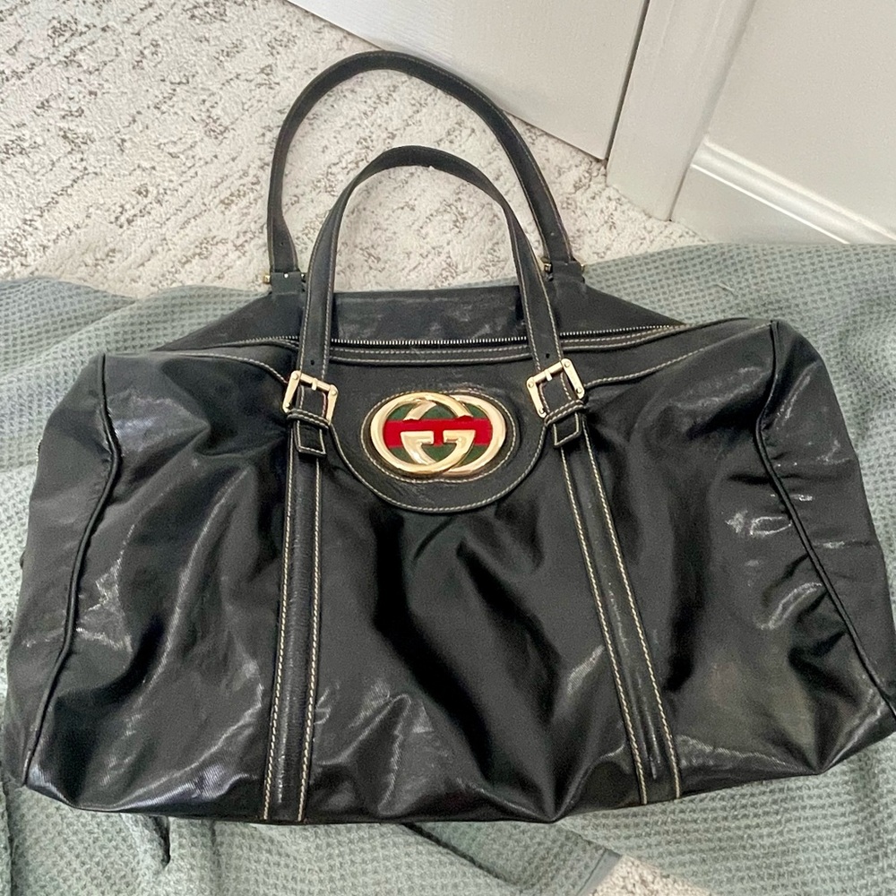 Gucci Black Dialux Britt Leather Boston Bag with Gold Hardware. COA. - Picture 12 of 13